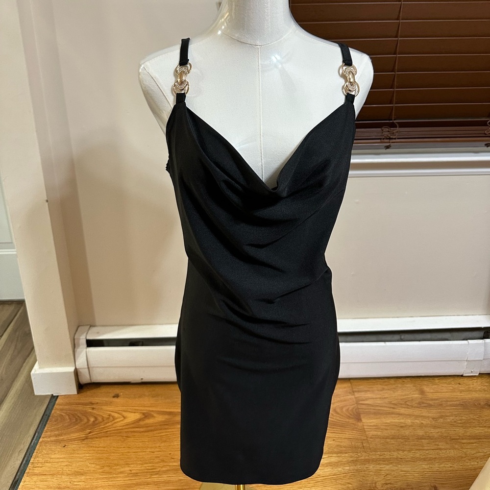 Elegant Black Dress with Chain Straps
